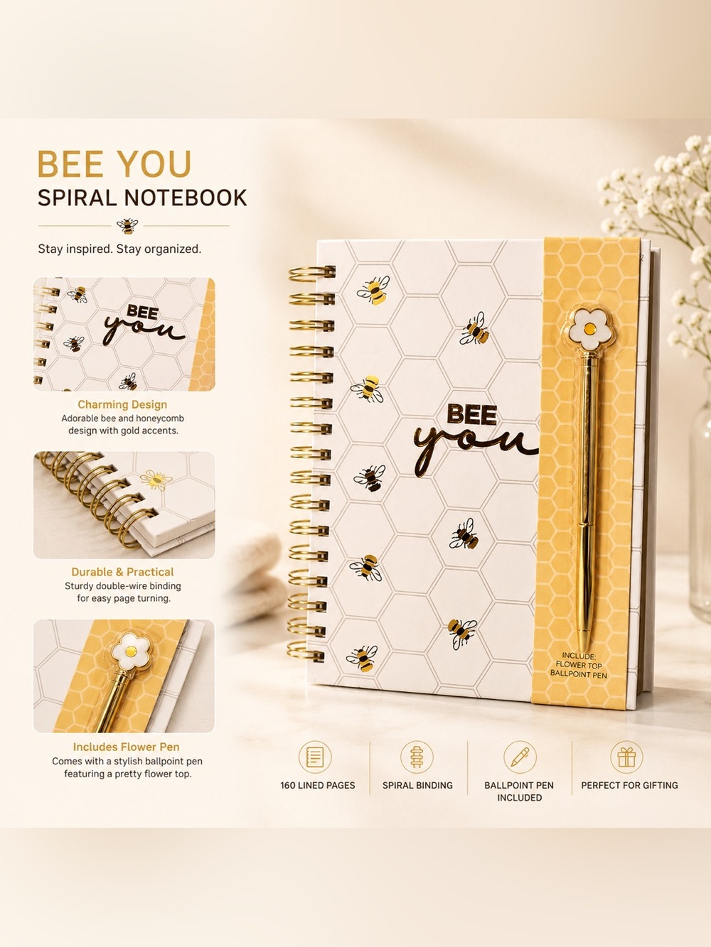Bee You Notebook with Pen 🐝🐝🐝